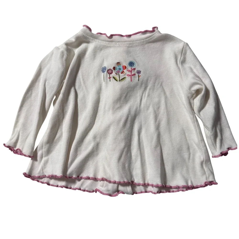 Vintage Y2K Gymboree Embroidered Floral Ruffle Long Sleeve Girl Shirt 6-12 month